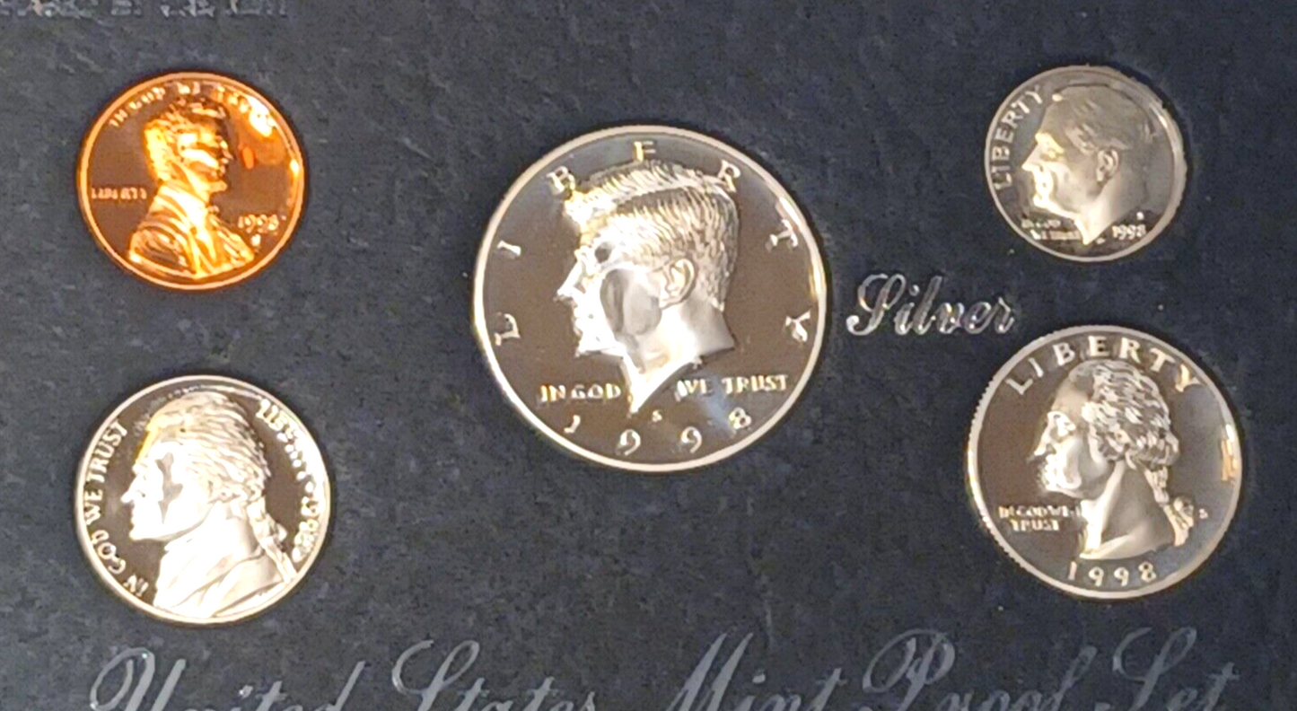 1998 U.S. Mint SILVER PROOF Set in Original Plastic Case & Box image 2