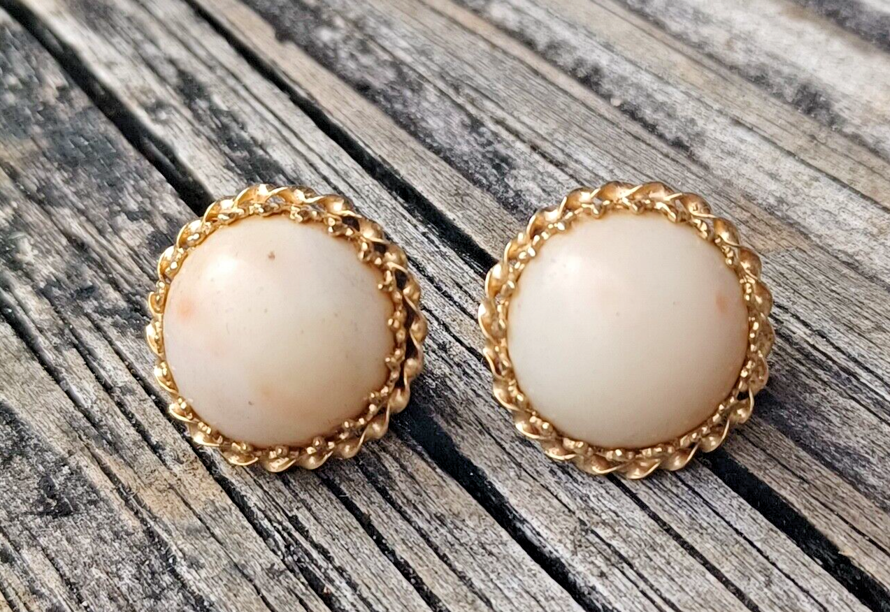 Genuine 13MM Natural Angel Skin Coral 14k Yellow Gold Omega Back Earrings image 3