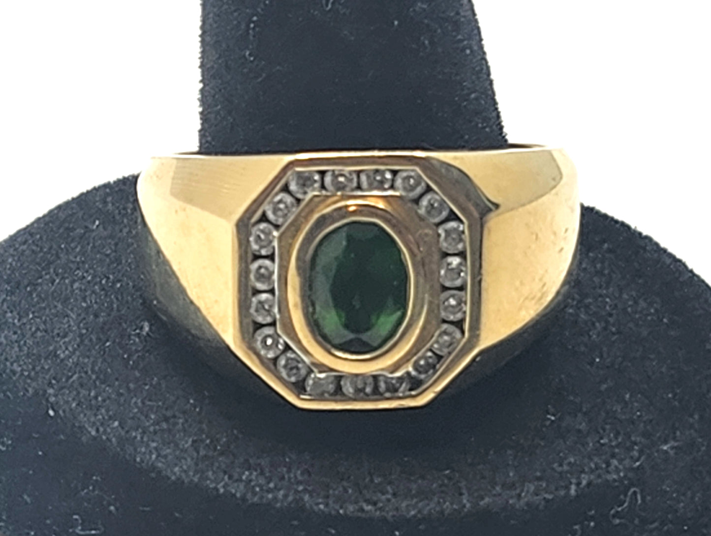 Vintage Emerald & Diamond 10k Yellow Gold Men's Ring image 2