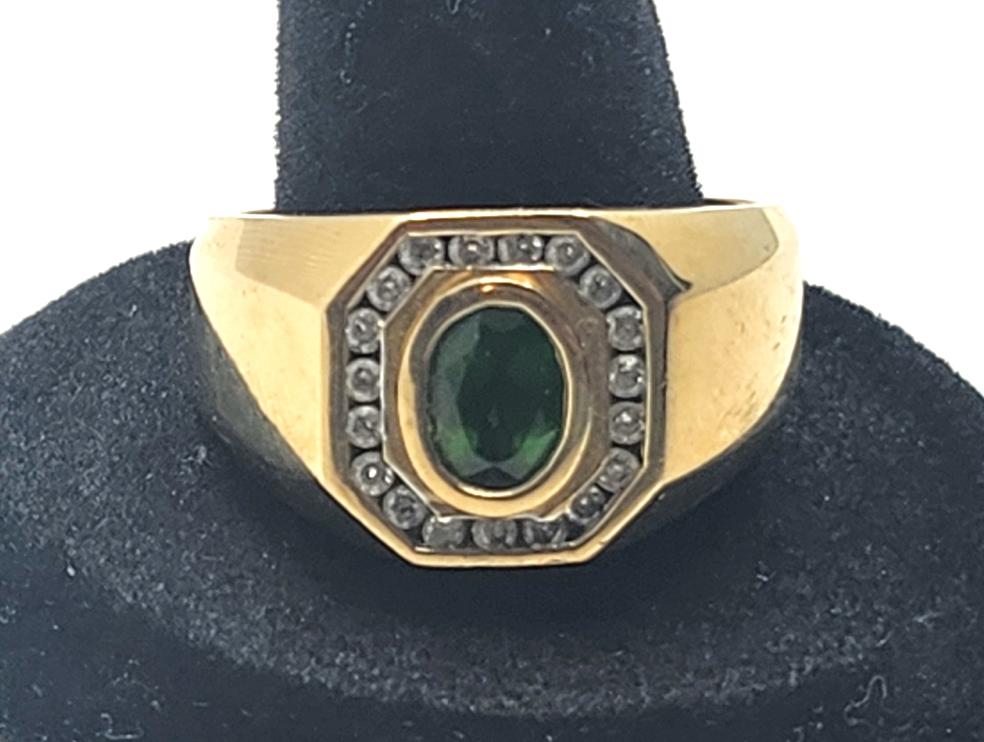 Vintage Emerald & Diamond 10k Yellow Gold Men's Ring image 2