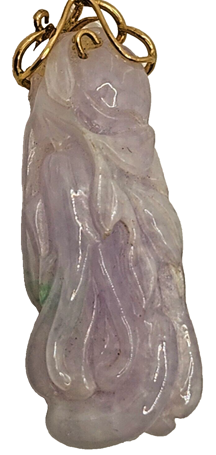 Antique Chinese Carved Purple Jade & 14k Yellow Gold Pendant image 8