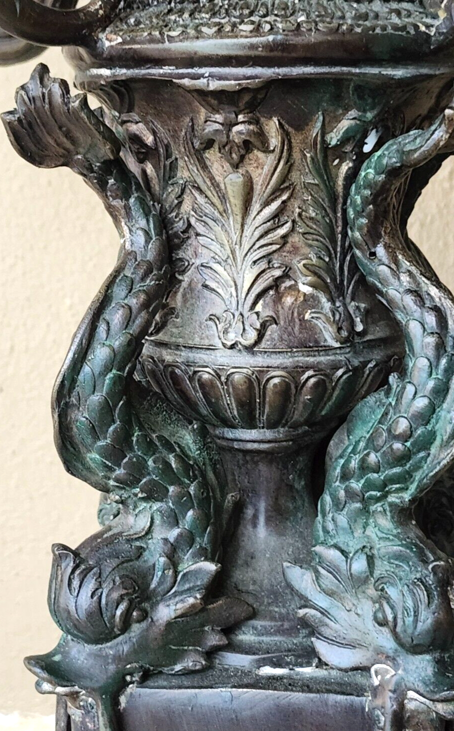 Vintage Tall Bronze & Marble Chinese Dolphin 9 Arm Candelabra Signed V. Chenin image 6