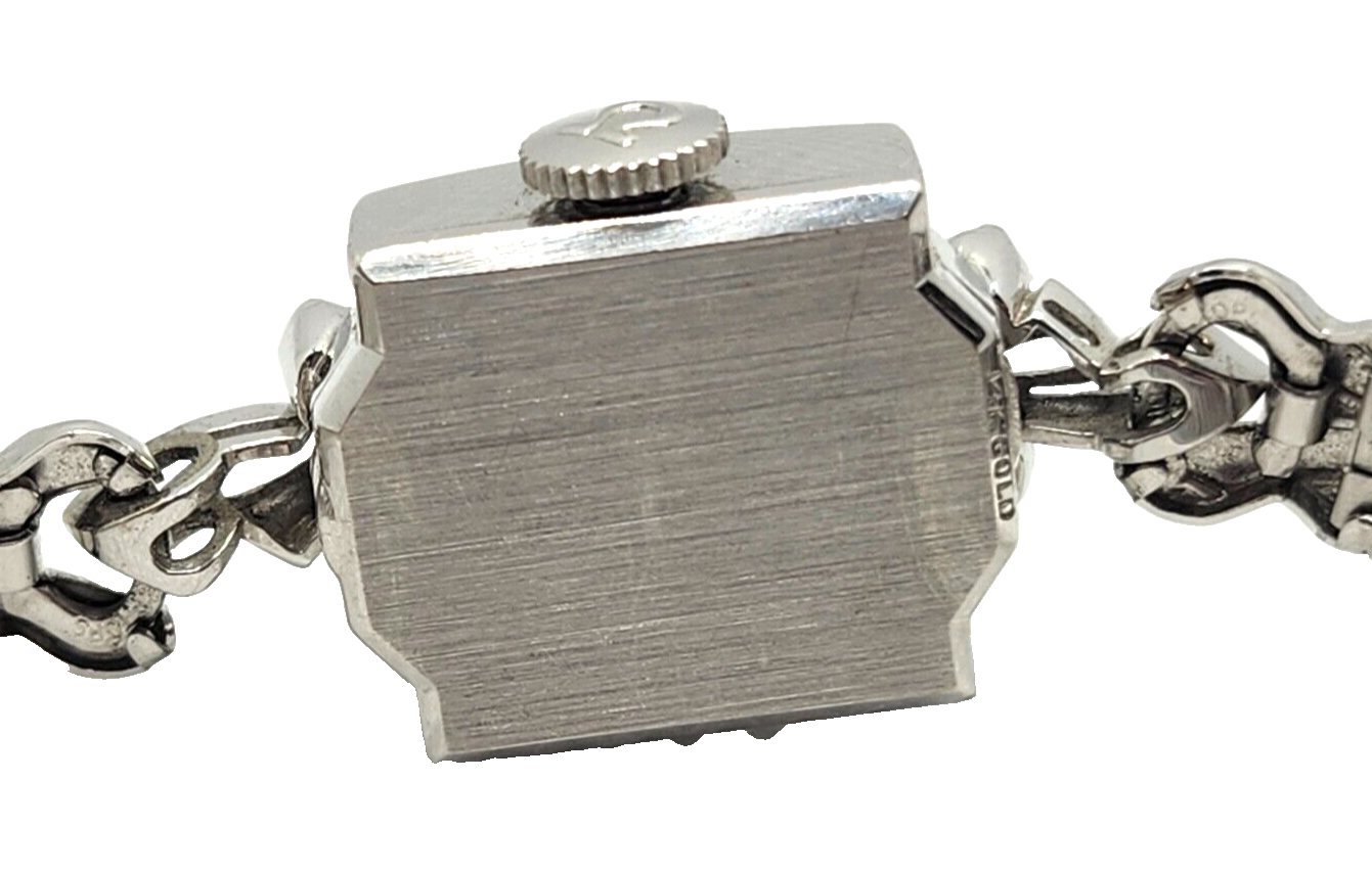 Vintage Ladies Omega 14k White Gold & Diamonds Wrist Watch image 5