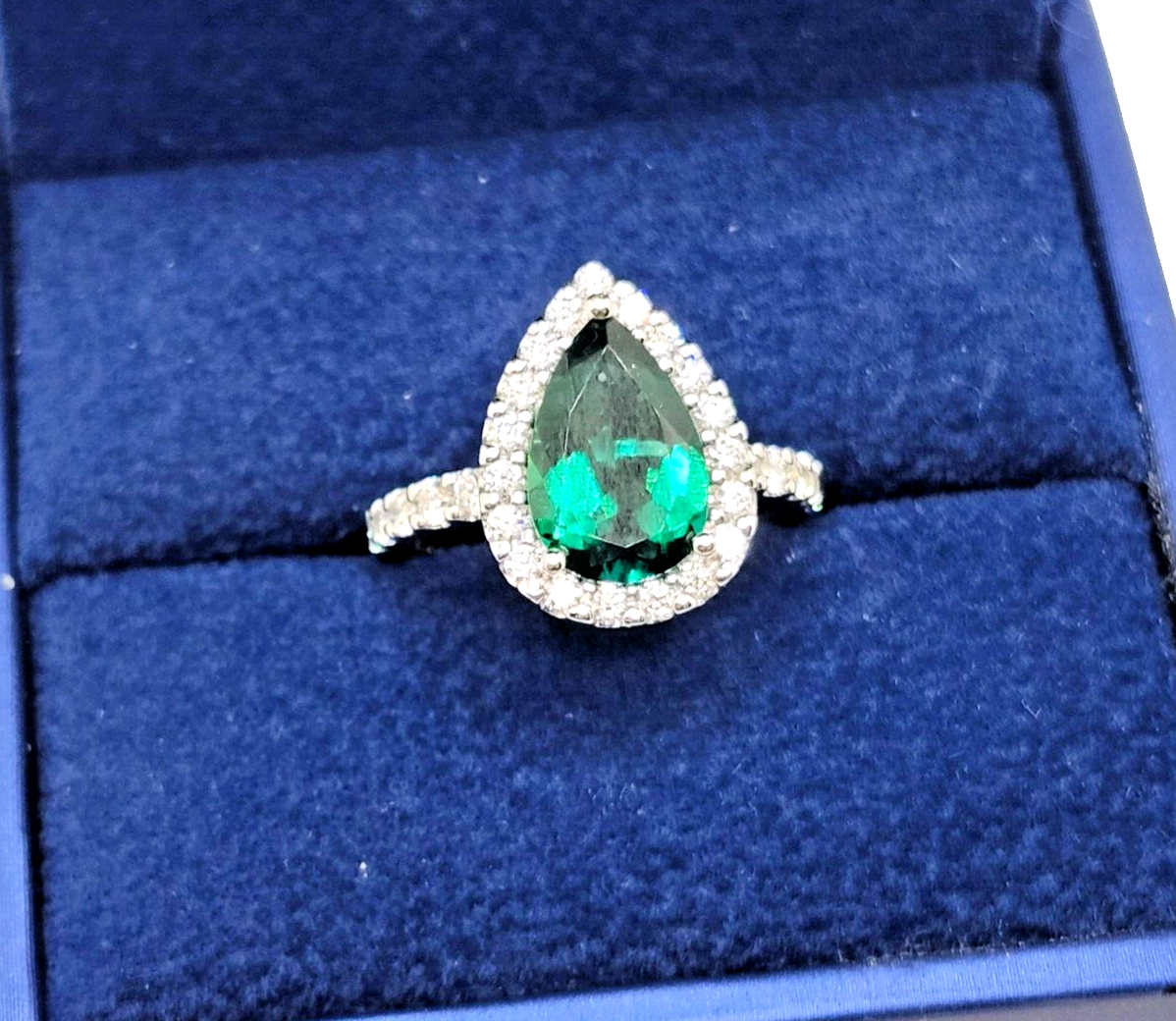 Jessica L Jewelry JLJ 14K White Gold Lab Created Emerald & Diamond Halo Ring image 1