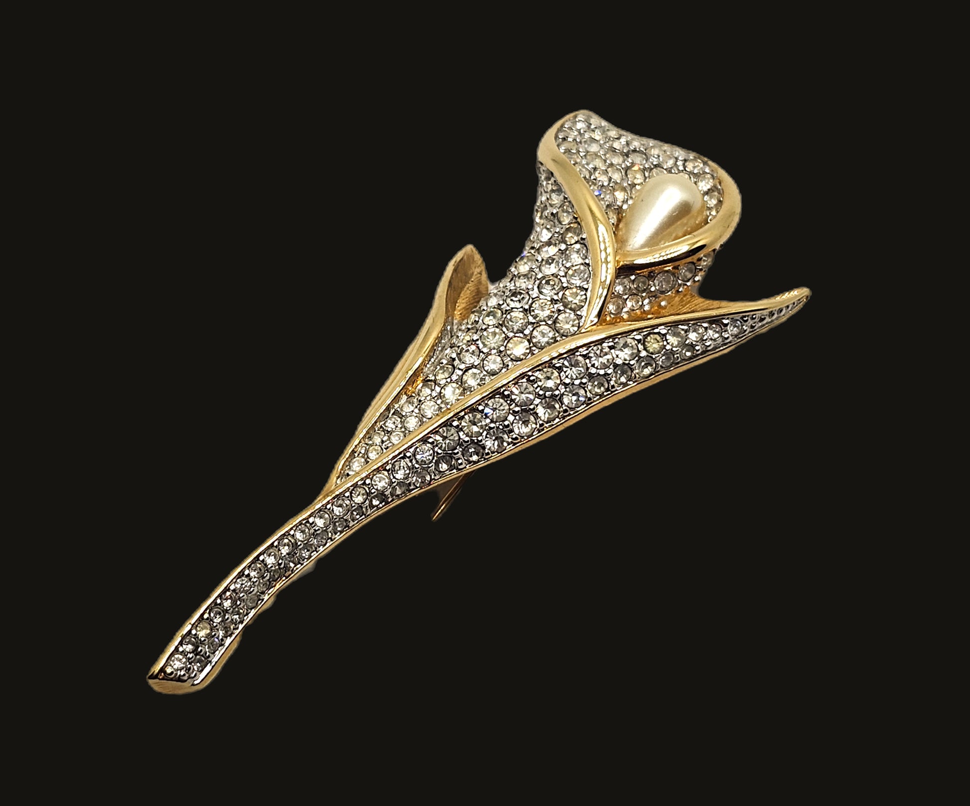 Swarovski Calla Lily Brooch Pin Crystal Pearl 22k Gold Plated image 1