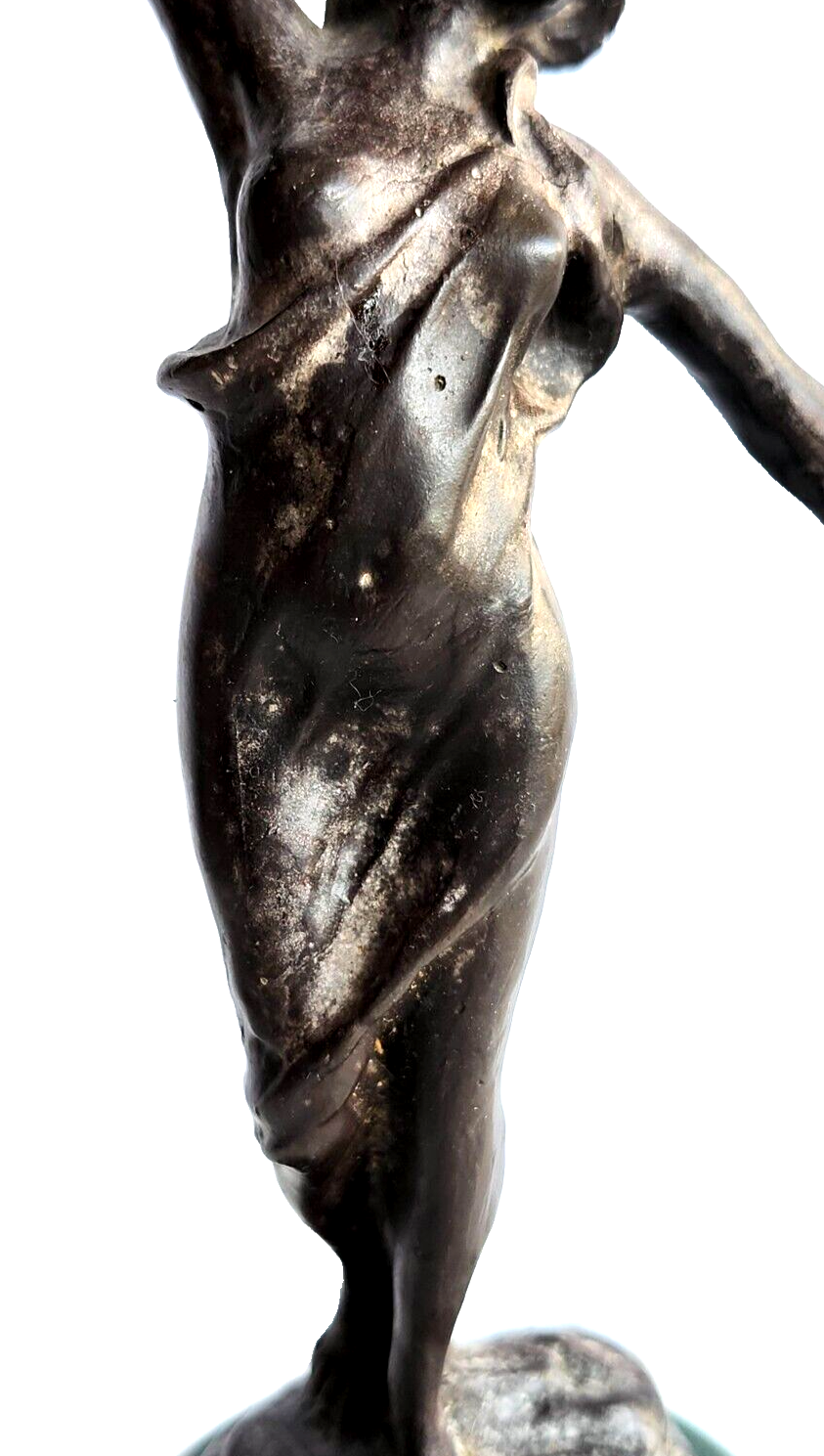 Small Bronze Statue of Goddess Woman on Green Base image 2