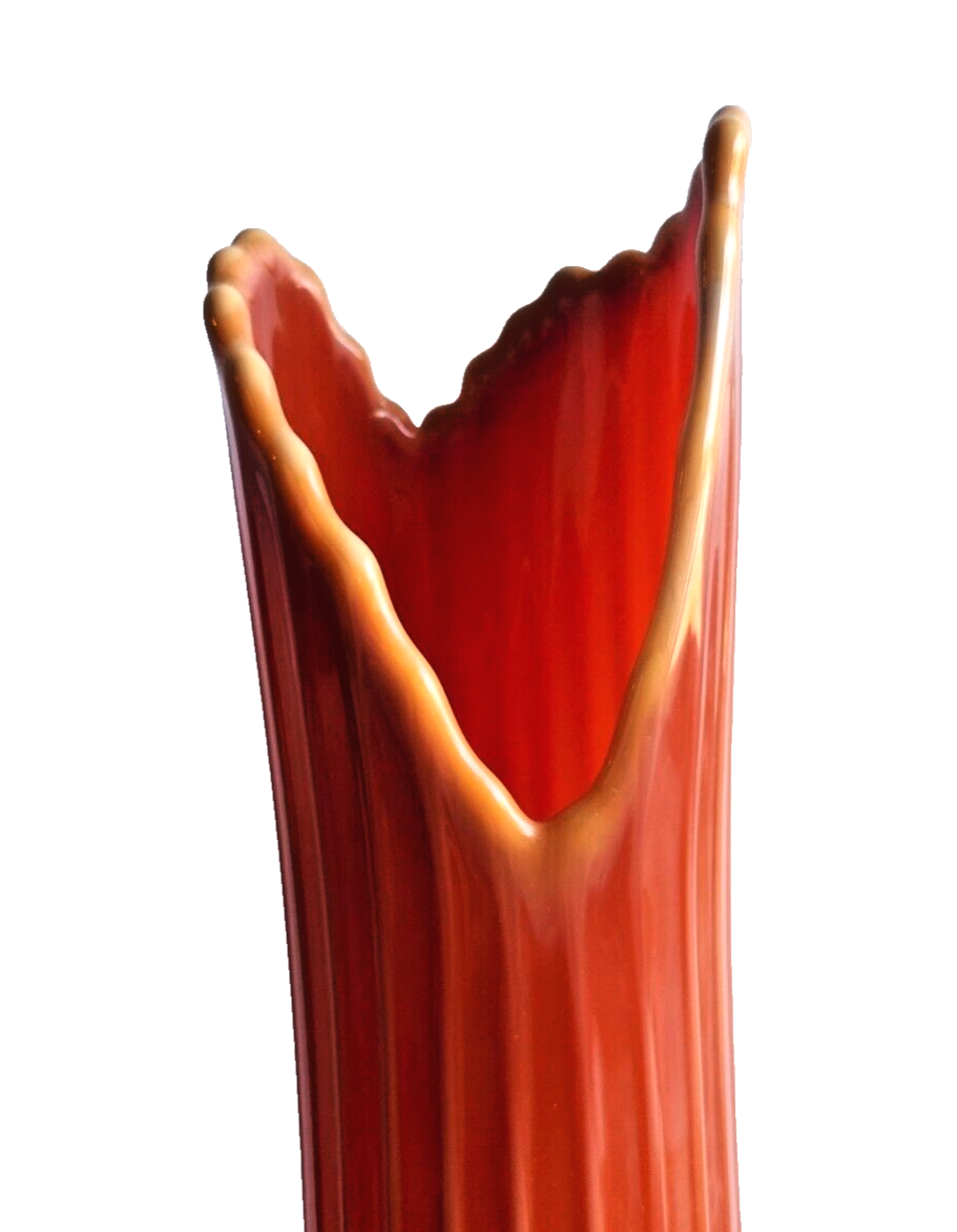 Mid Century LE Smith Bittersweet Orange Swung Glass Ribbed Vase image 1