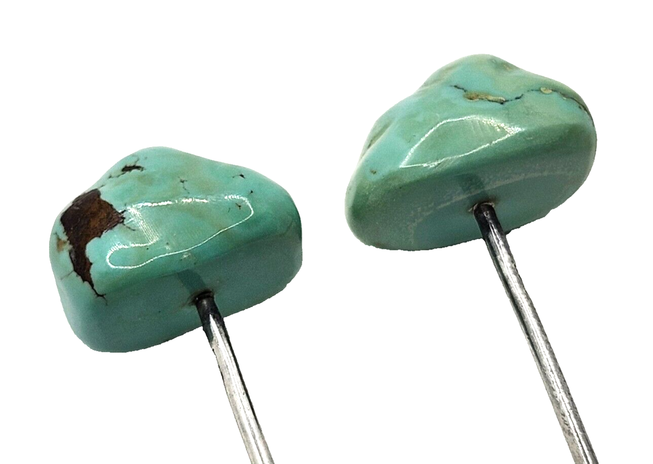 Large Chunky Turquoise Stone End on Long Sterling Silver Dangle Post Earrings image 4