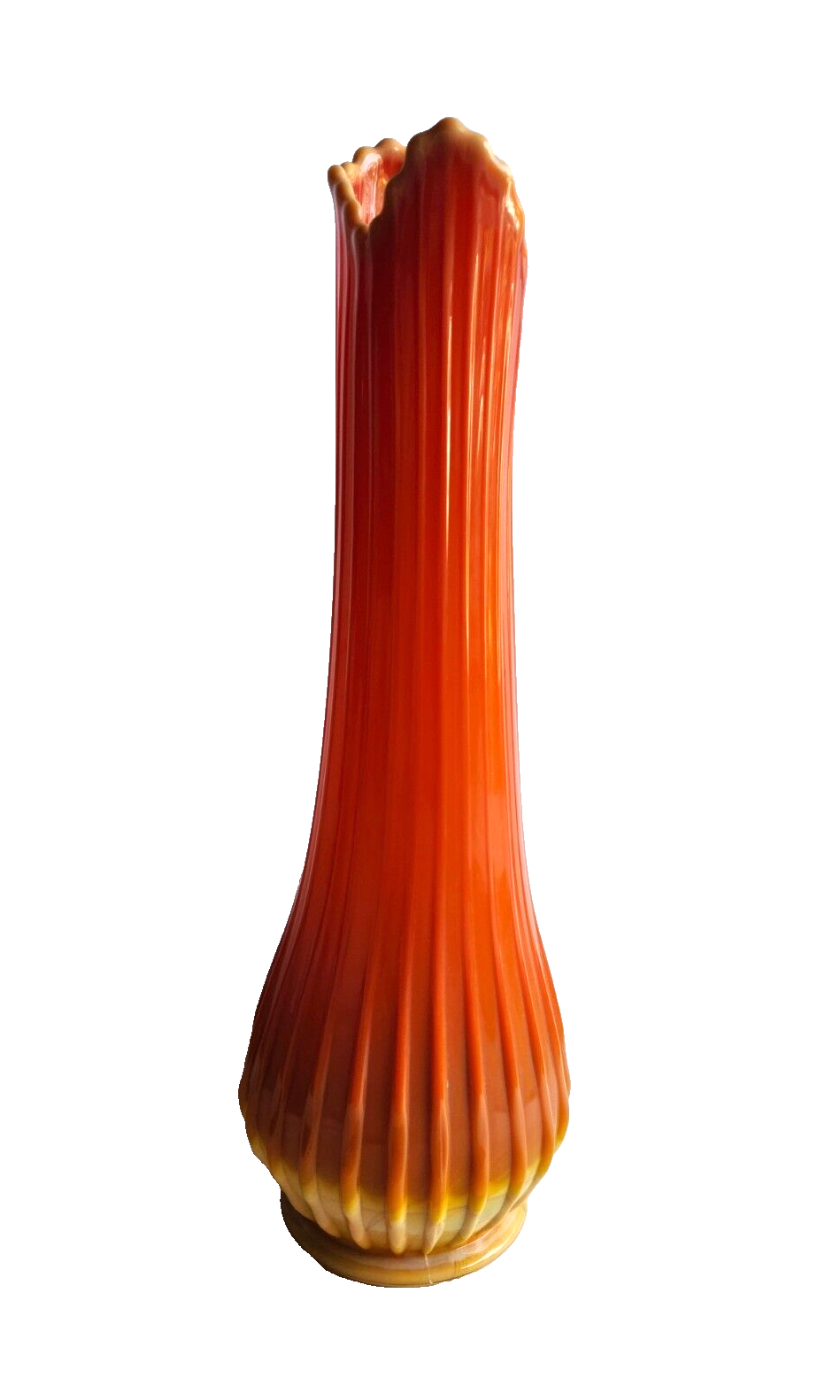 Mid Century LE Smith Bittersweet Orange Swung Glass Ribbed Vase image 5