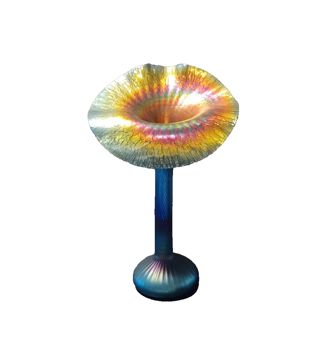 LUNDBERG Studios Art Glass JACK IN THE PULPIT Aurene Blue Iridescent Vase image 2