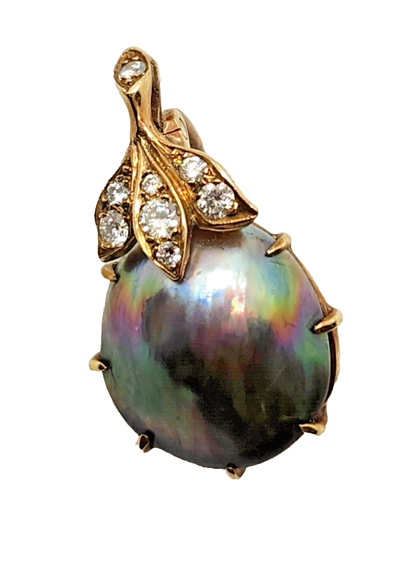Tahitian South Sea Black Pearl & Diamond 14K Yellow Gold Enhancer Pendant image 2