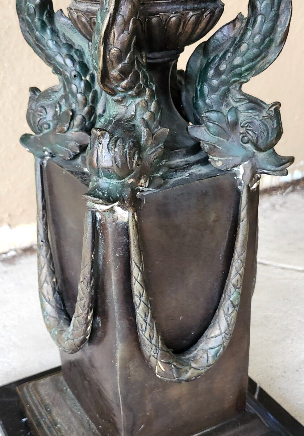 Vintage Tall Bronze & Marble Chinese Dolphin 9 Arm Candelabra Signed V. Chenin image 8