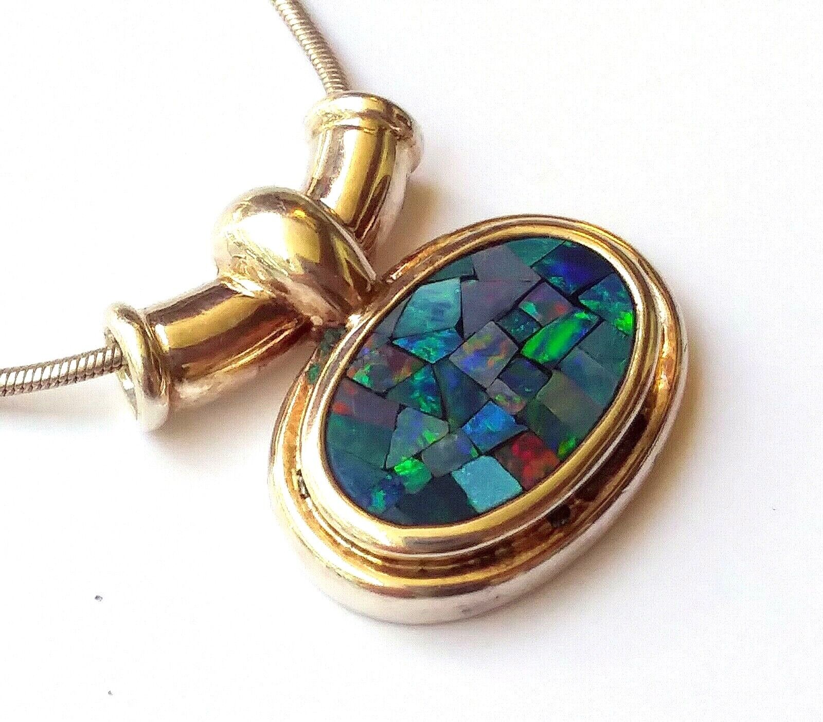 Gorgeous Crushed Black Opal Sterling Silver Slide Charm Pendant with Necklace image 1