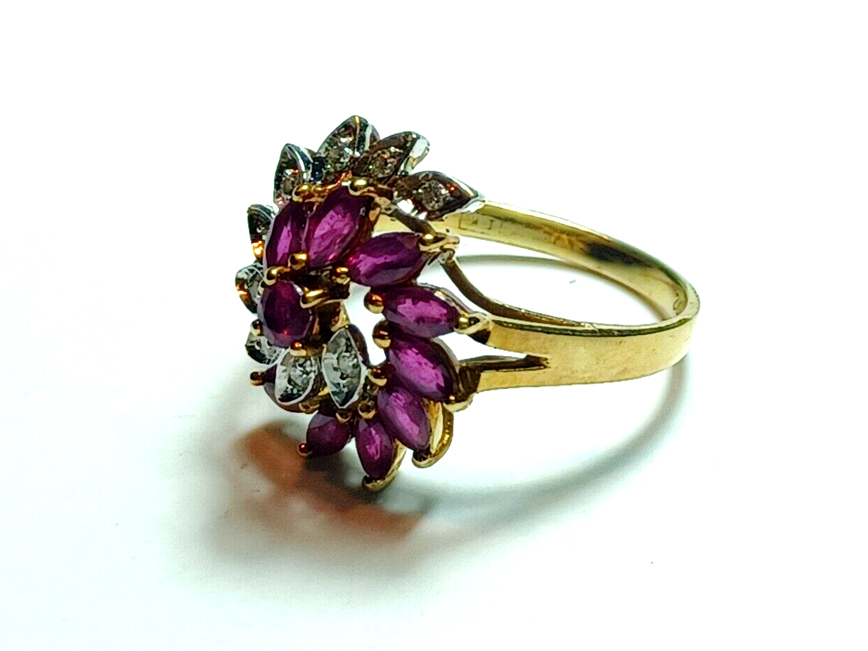 1.25cttw Ruby & Diamond Swirl Cluster 14k Yellow Gold Ring image 3