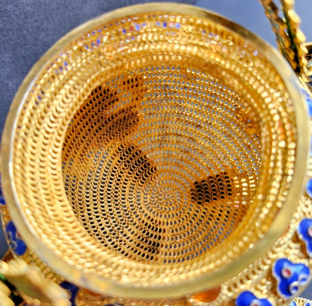 Vintage Gold Filigree & Enamel Chinese Incense Burner image 6
