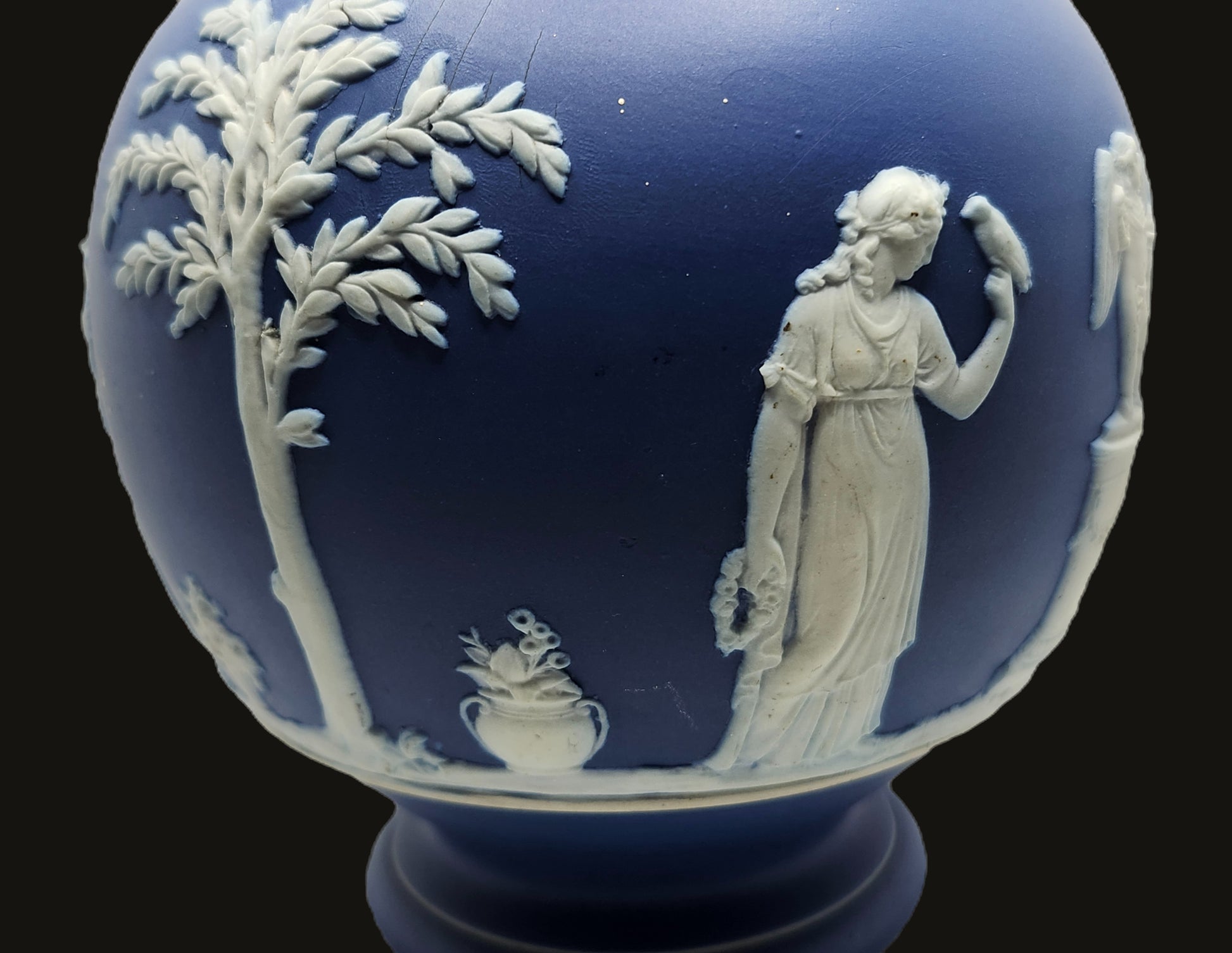 Antique Wedgewood England Cobalt Blue Jasperware Doric Jug Muses image 2