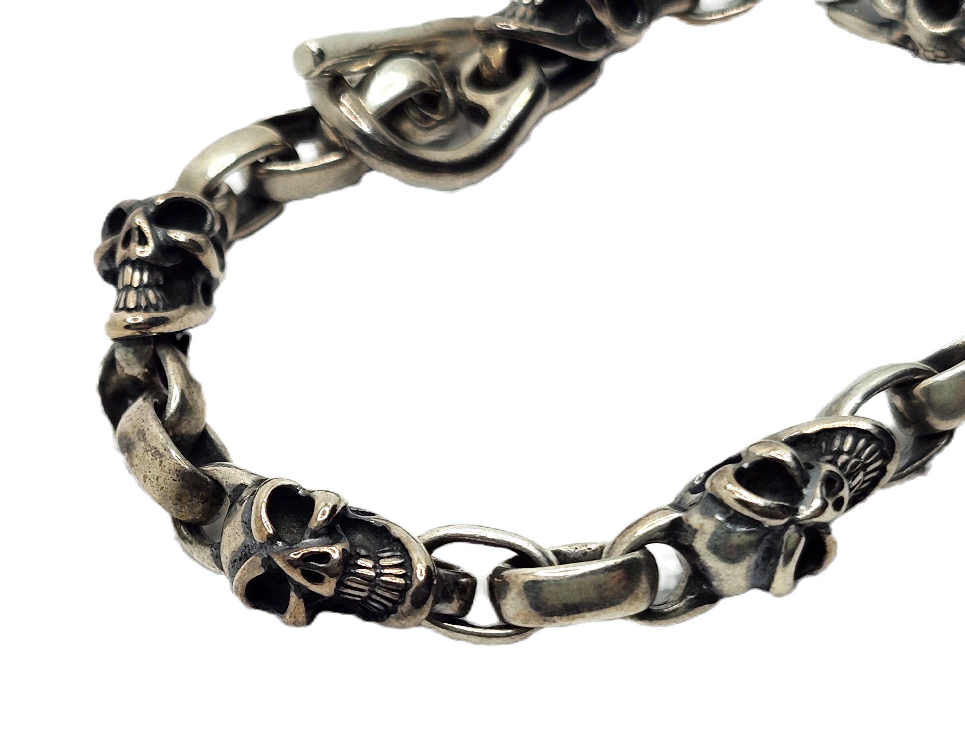 BWL Bill Wall Leather Six Good Luck Skull Sterling Silver Toggle Brac image 4