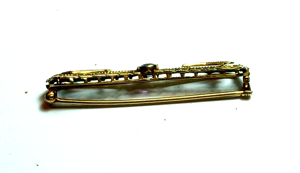 Antique Victorian .25ct Amethyst Filigree 14K Yellow Gold Bar Pin image 4