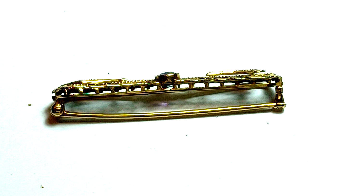Antique Victorian .25ct Amethyst Filigree 14K Yellow Gold Bar Pin image 4