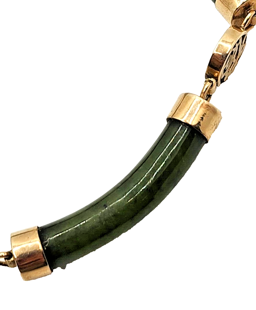 Vintage Chinese 14K Yellow Gold & Jade Link Bracelet image 5
