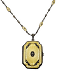 Antique Sterling Silver Guilloche Enamel Long Link Chain w/ Matching Locket image 0