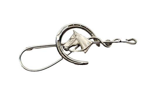 Sterling Silver Equestrian Horse Head & Horseshoe Pin Brooch image 0