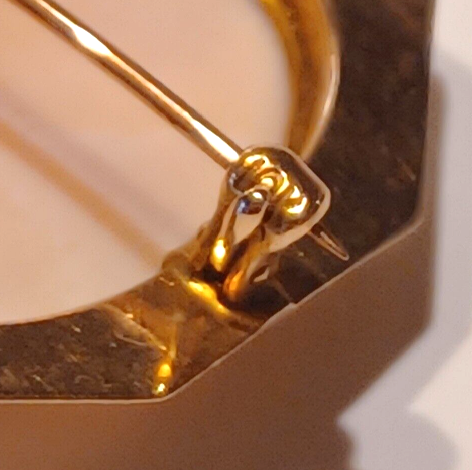 Gorgeous Antique Pin Coral Cameo & 10k Yellow Gold Scroll Pendant Pin image 11