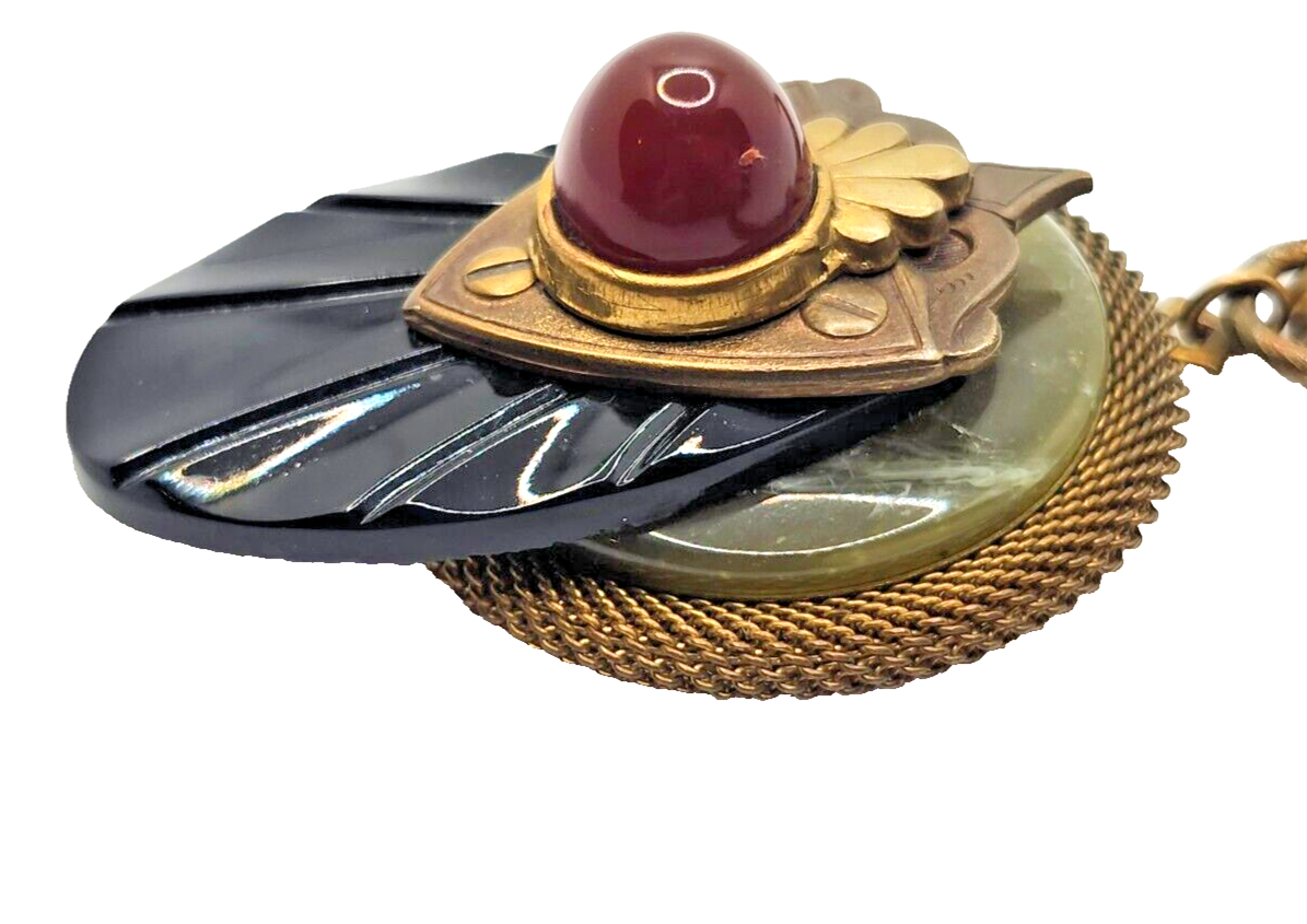 Vintage Patrice Black Onyx Carnelian & Green Agate Pendant Necklace image 6
