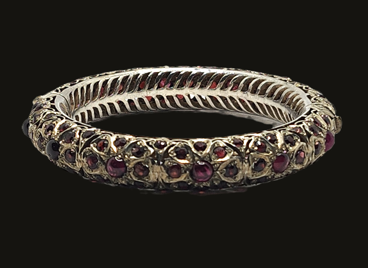 Mughal Indian Sterling Silver & Garnet Hinged Bangle Bracelet image 6