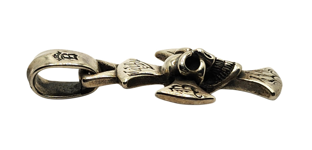 BWL Bill Wall Leather Sterling Large Malibu Cross w/ Good Luck Skull Pendant image 3