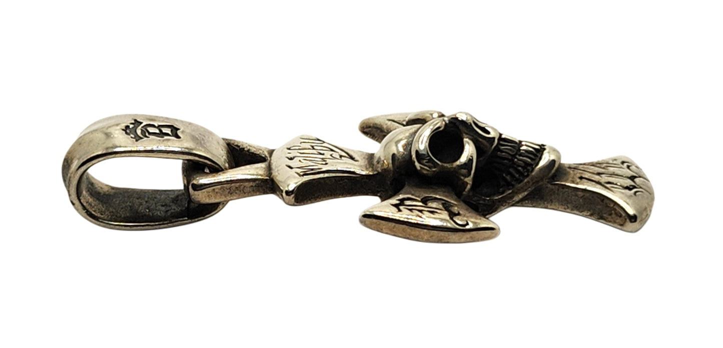 BWL Bill Wall Leather Sterling Large Malibu Cross w/ Good Luck Skull Pendant image 3