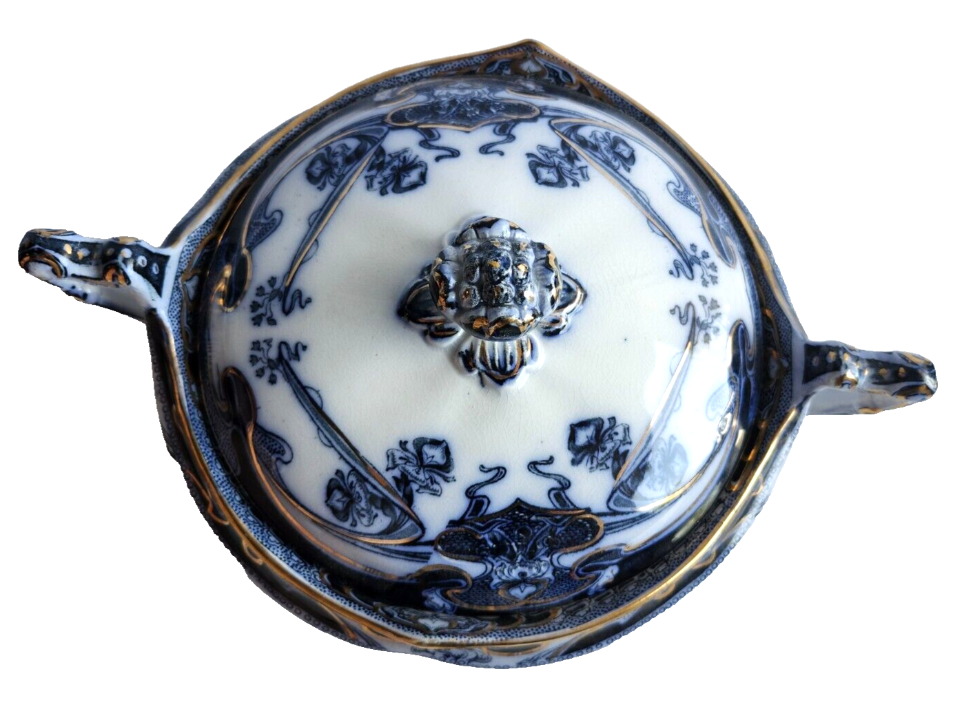 Antique Royal Staffordshire Iris Flow Blue Covered Round Vegetable Serving Bowl image 4