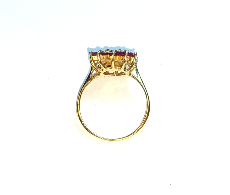 Natural Ruby & Diamond Cluster 14k Yellow Gold Ring image 4