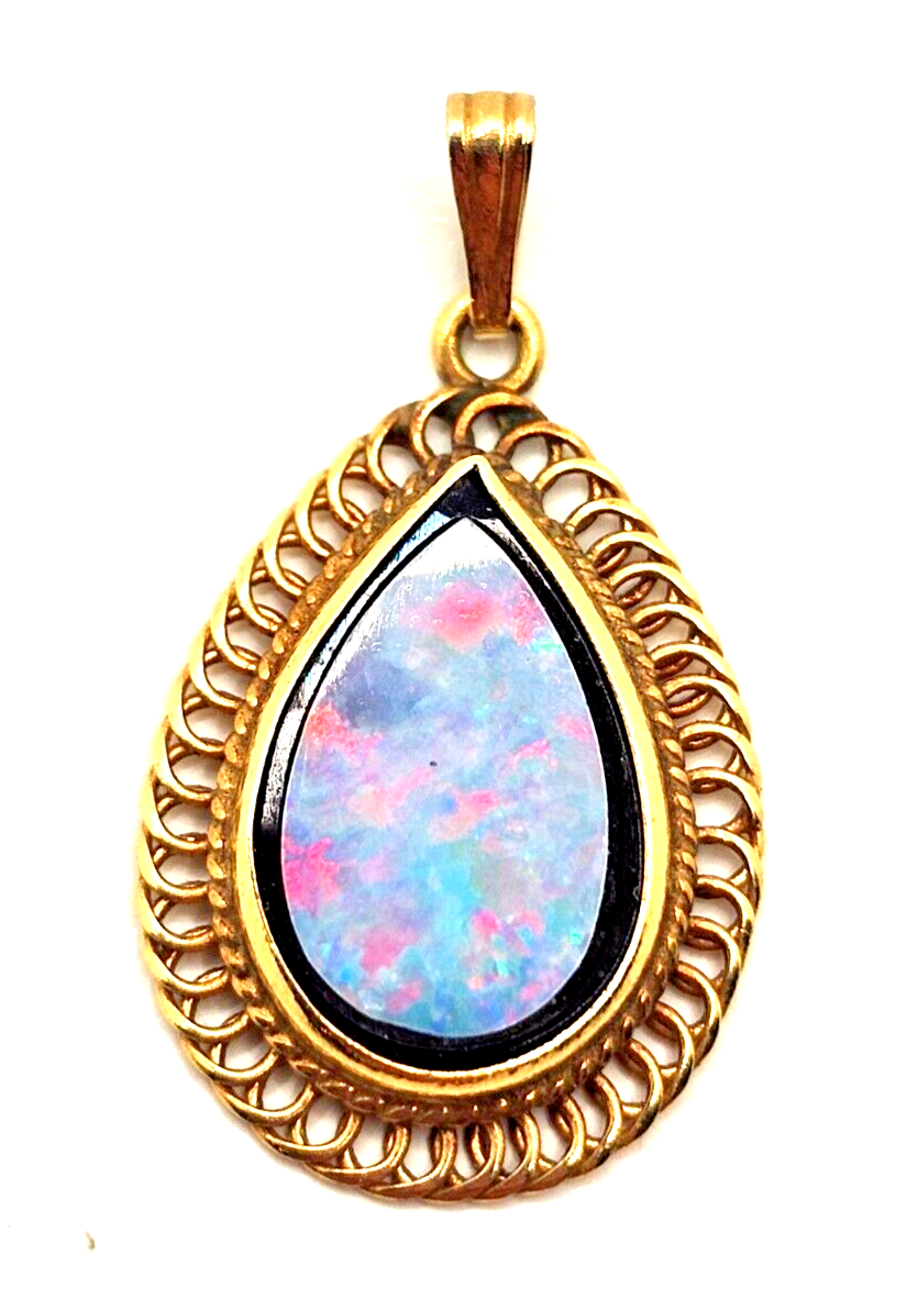 Fiery Doublet Black Opal & 14K Yellow Gold Pendant image 1