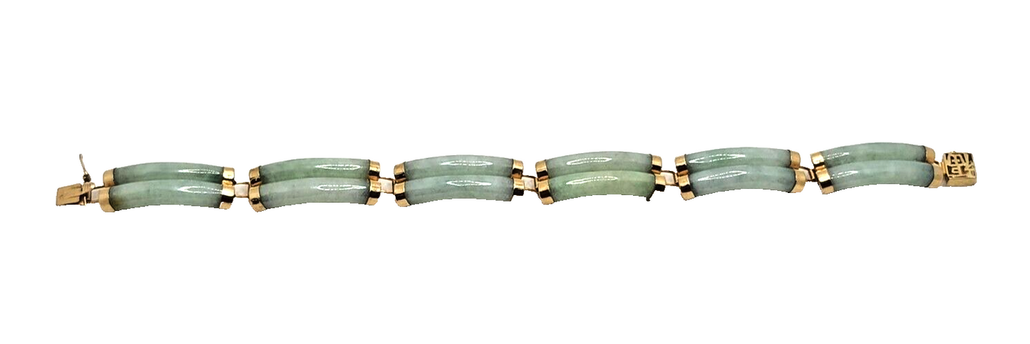 Double Fu Fuku Fortune Spring Jade  & 14k Yellow Gold Bracelet image 7