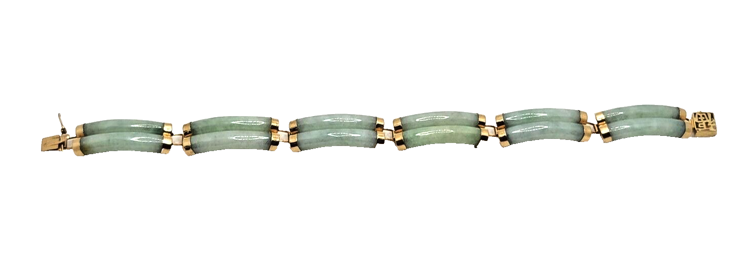 Double Fu Fuku Fortune Spring Jade  & 14k Yellow Gold Bracelet image 7