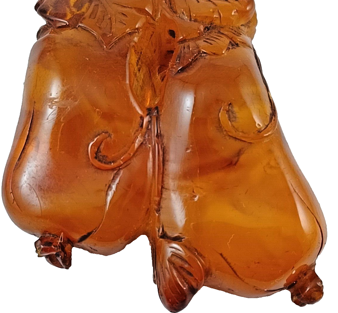 RARE One of a Kind! Large Antique Carved Butterscotch Amber & 14K Gold Pendant image 2