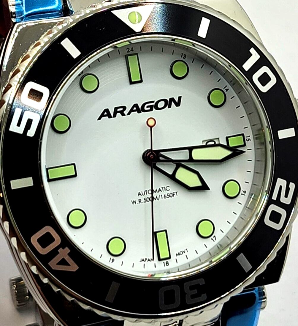 NEW Aragon Millipede Automatic A093 Mens Watch White Dial and Black Bezel in Box image 5