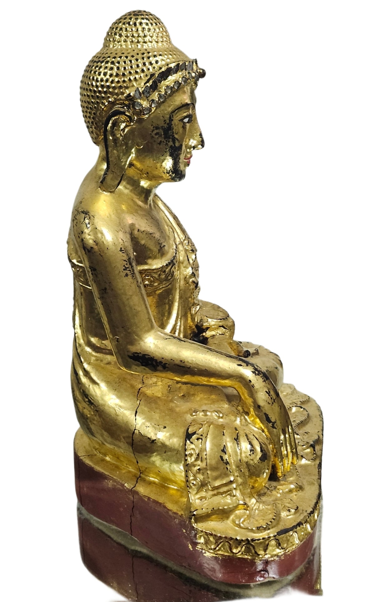 Antique 19th Century Burmese Wooden Sculpture of Mandalay Buddha Statue image 5