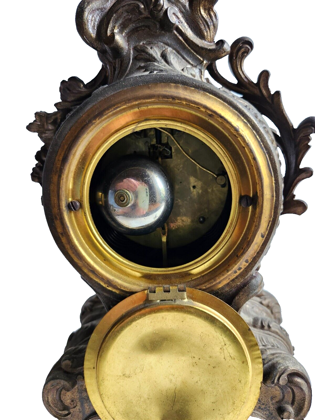 Antique Ansonia Bronze Gold Gilt Cherub Mantle Clock ~ Key Wind & Working image 11