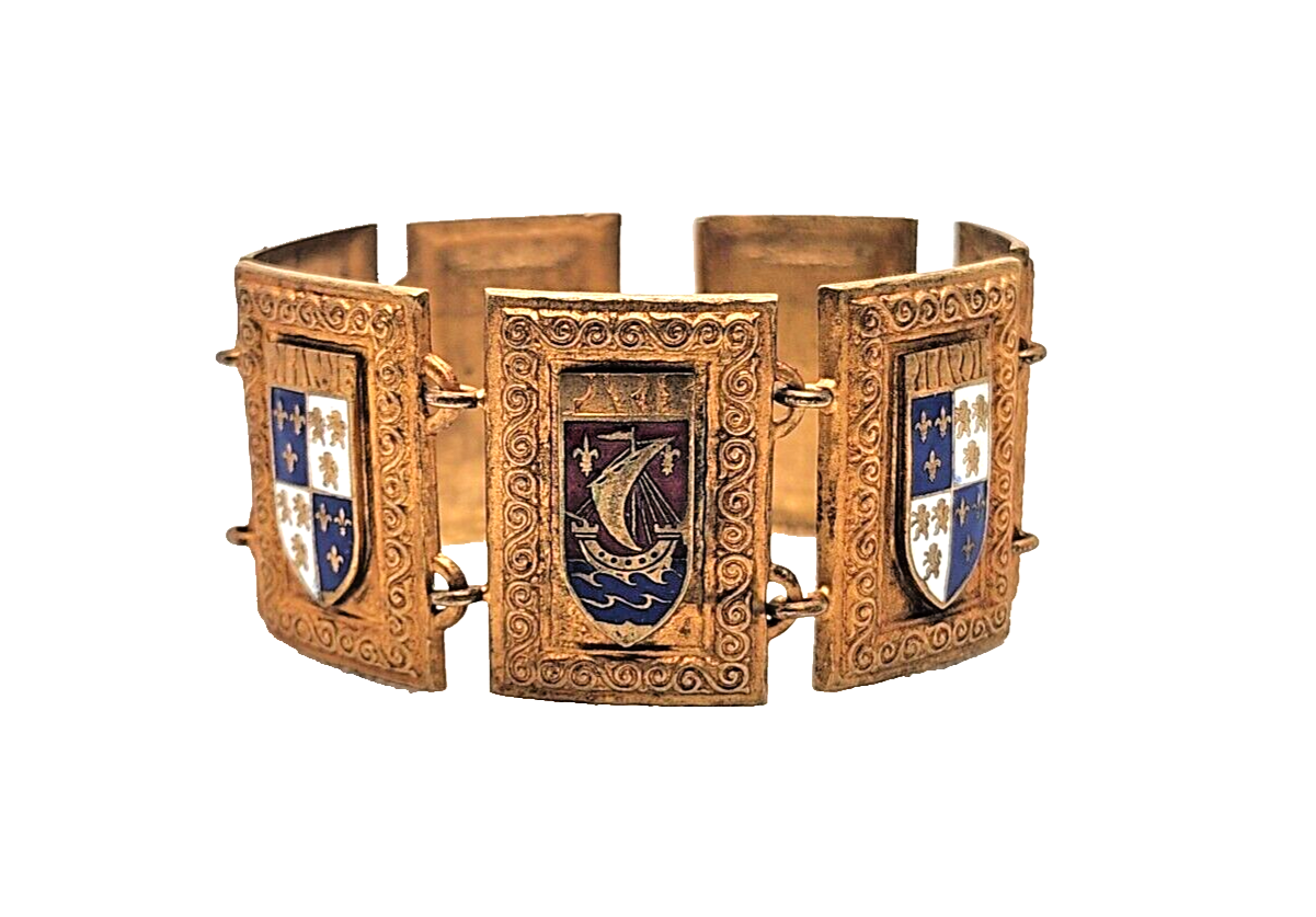 Vintage 1940s WWII French 7 Panel Coat of Arms Enamel Normandie Shield Bracelet image 4