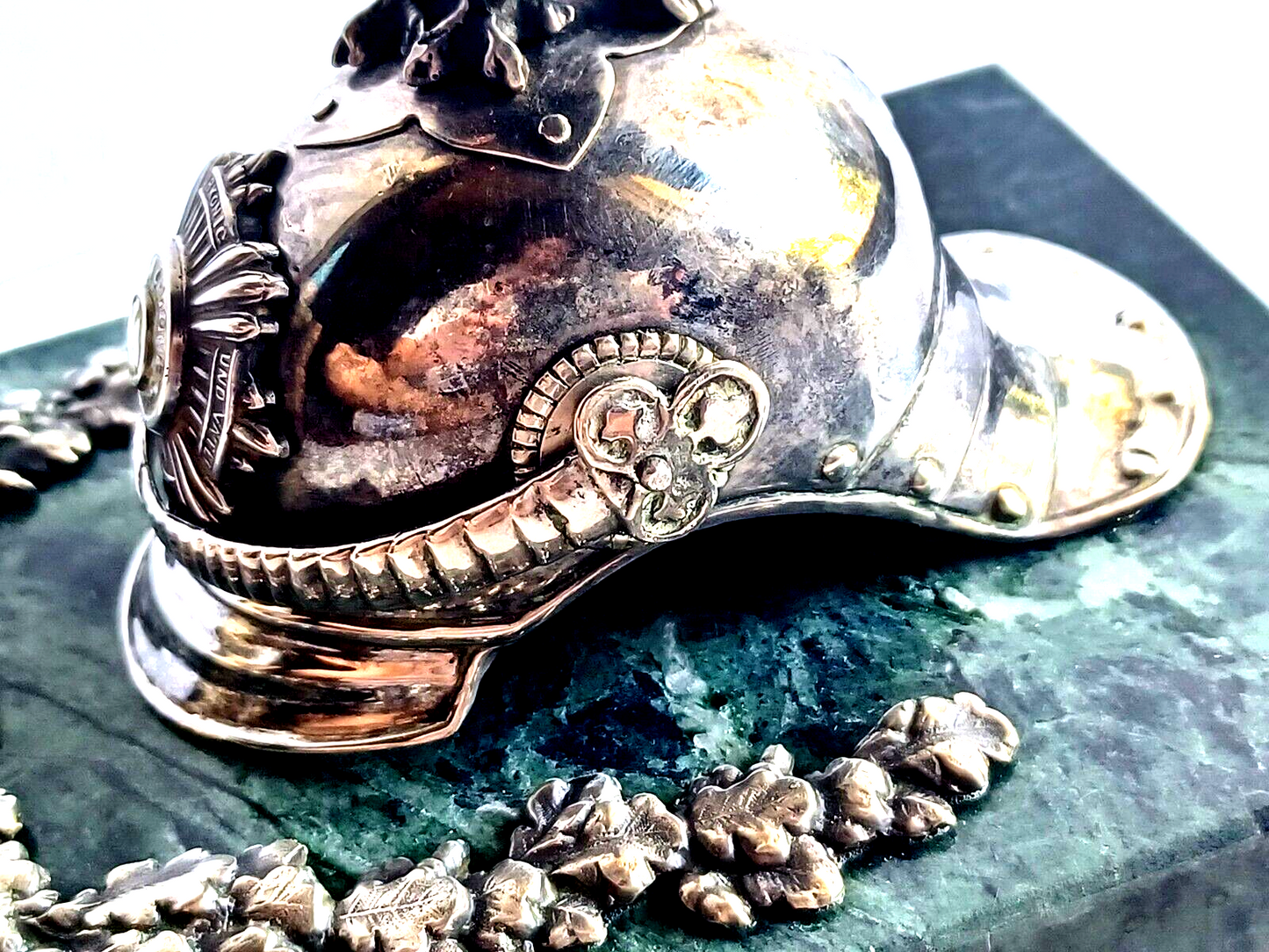 Prussian Regiment Corps Officers Sterling Silver Parade Helmet Iron Cross Award image 12