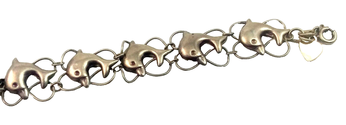 Gorgeous Sterling Silver Dolphin Link Bracelet 7.25" Long image 2