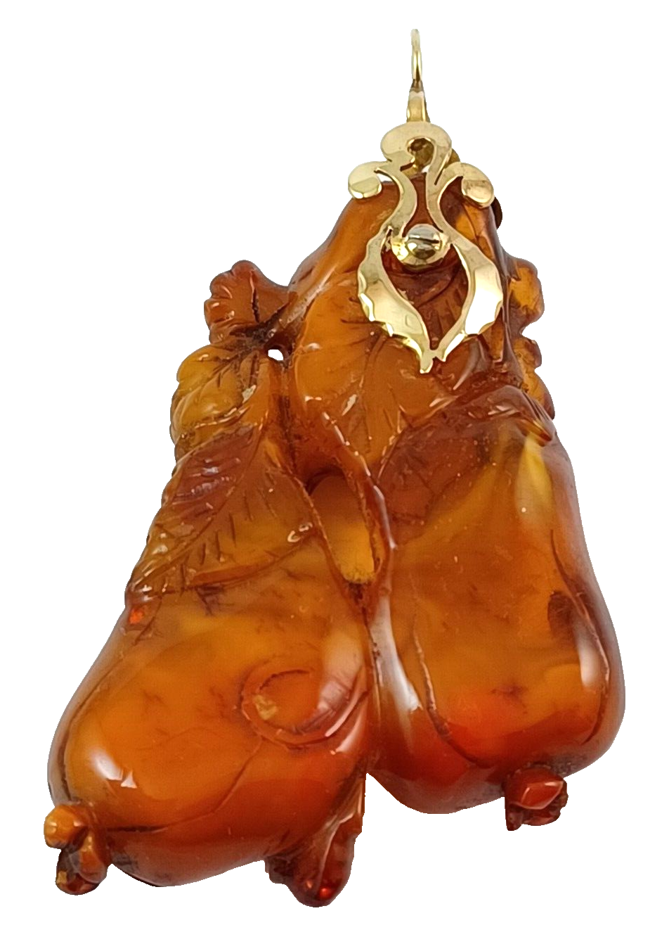 RARE One of a Kind! Large Antique Carved Butterscotch Amber & 14K Gold Pendant image 6