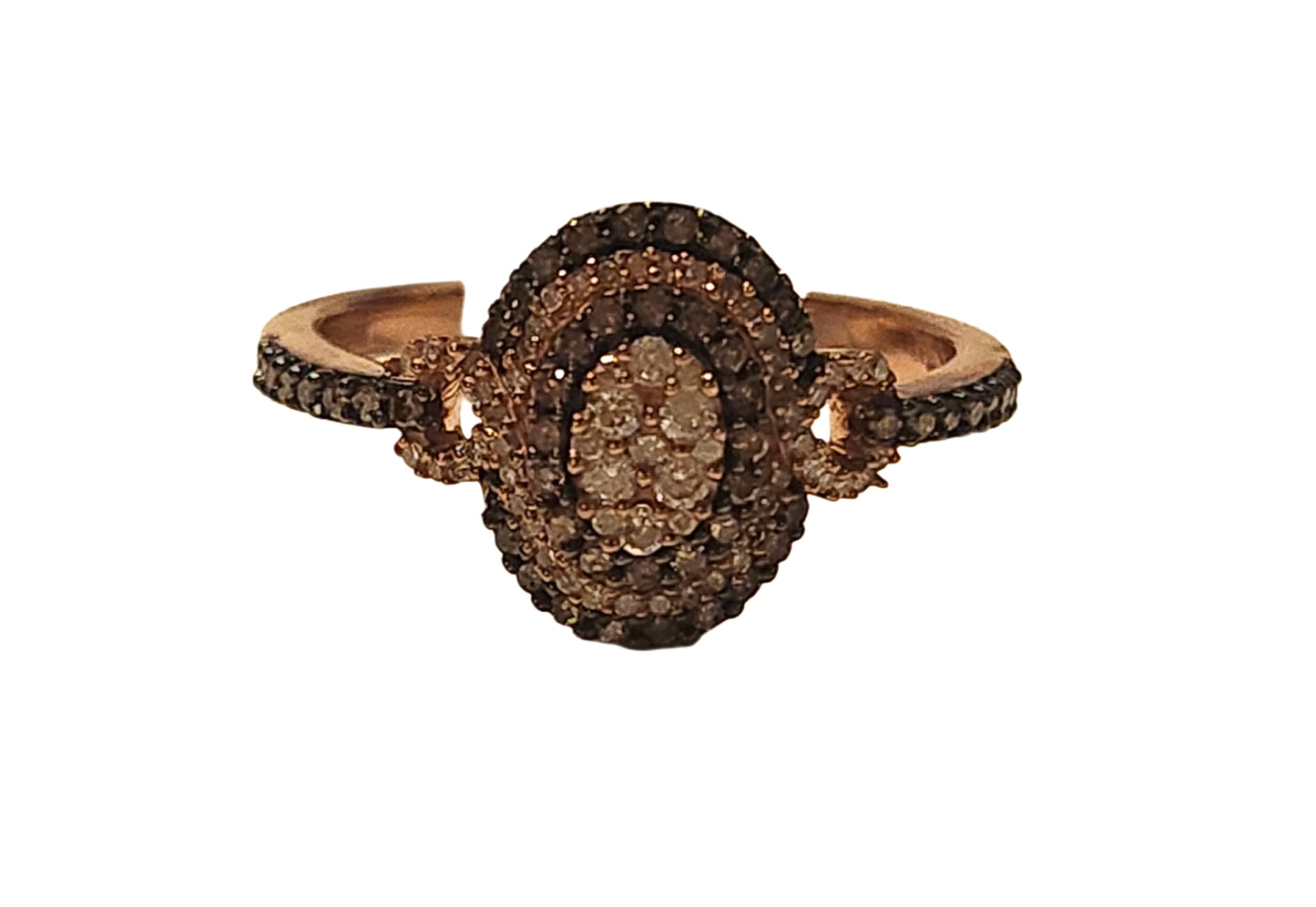 New! .47ctw Round Champagne & White Diamond 10k Rose Gold Ring image 1
