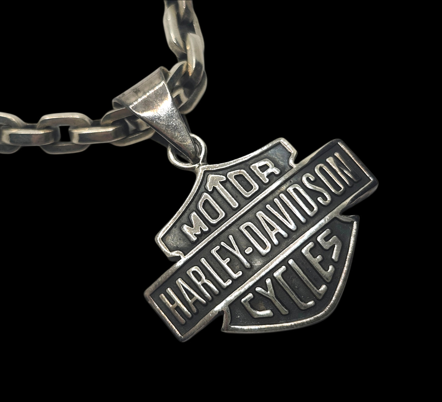 Harley Davidson Sterling Silver Mens Bar & Shield Pendant w/ Rolo Link Necklace image 1