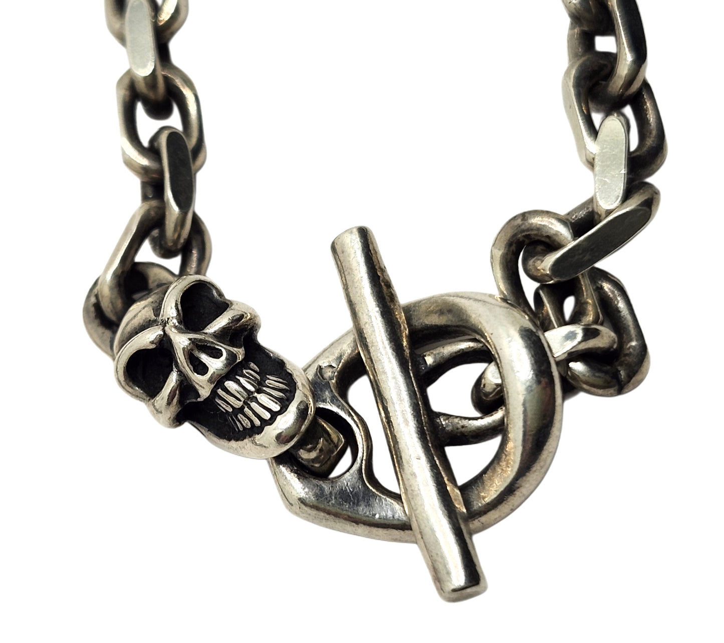 BWL Bill Wall Leather Sterling Rolo / Cable Link Chain Necklace w/ Skull Toggle image 2