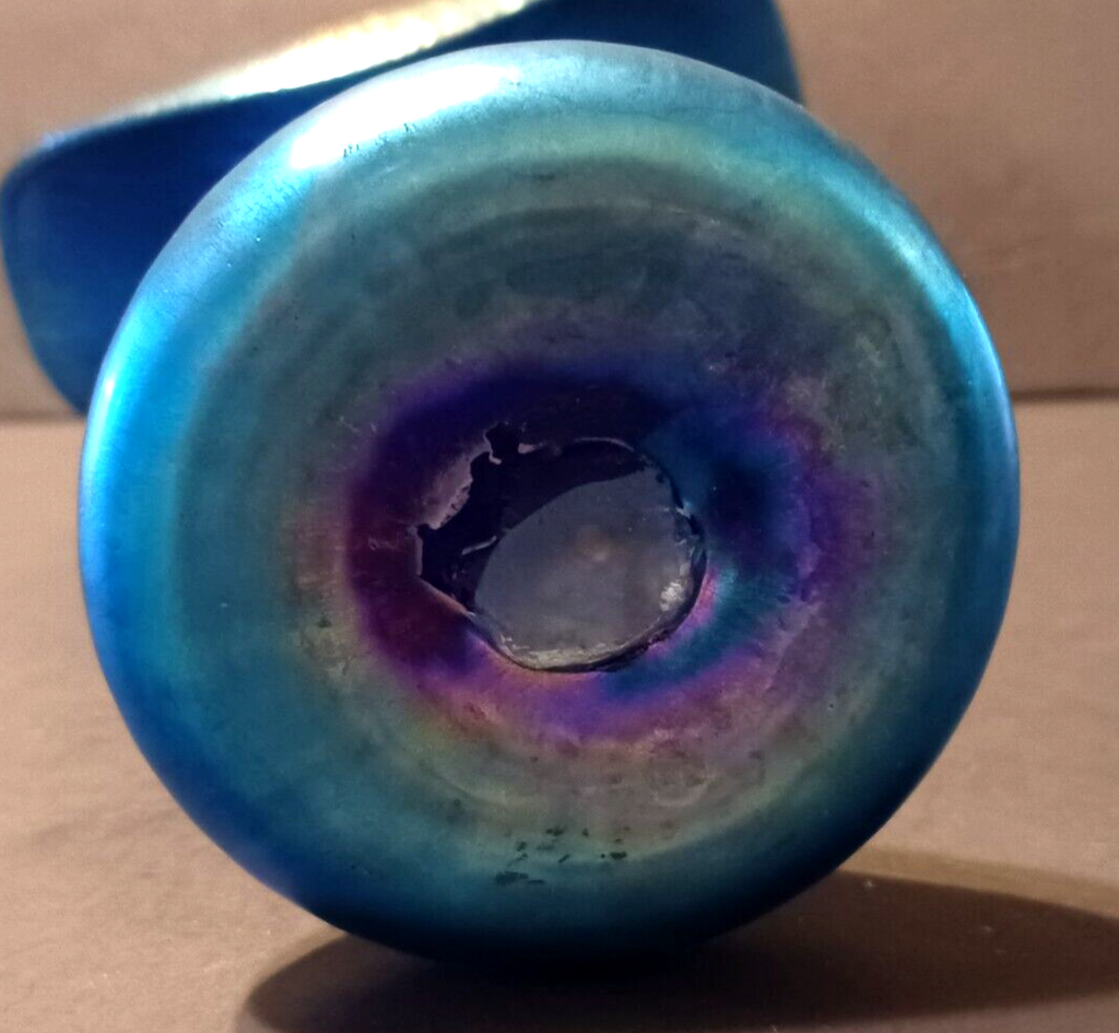 LUNDBERG Studios Art Glass JACK IN THE PULPIT Aurene Blue Iridescent Vase image 11