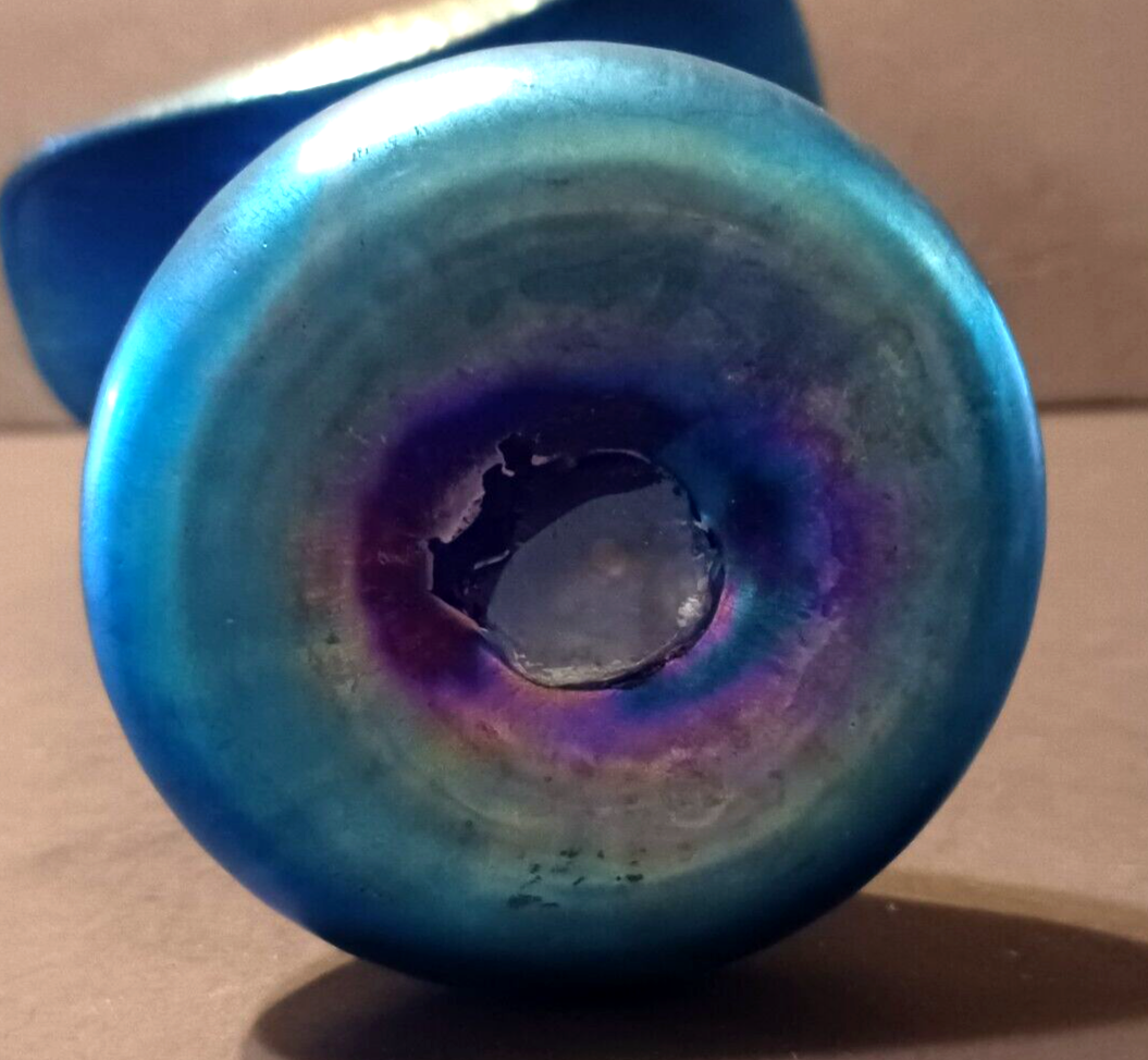 LUNDBERG Studios Art Glass JACK IN THE PULPIT Aurene Blue Iridescent Vase image 11