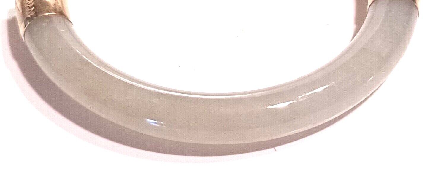 Antique 14K Gold Bi Color Green &amp; Brown Jade Hinged Bangle Bracelet image 3